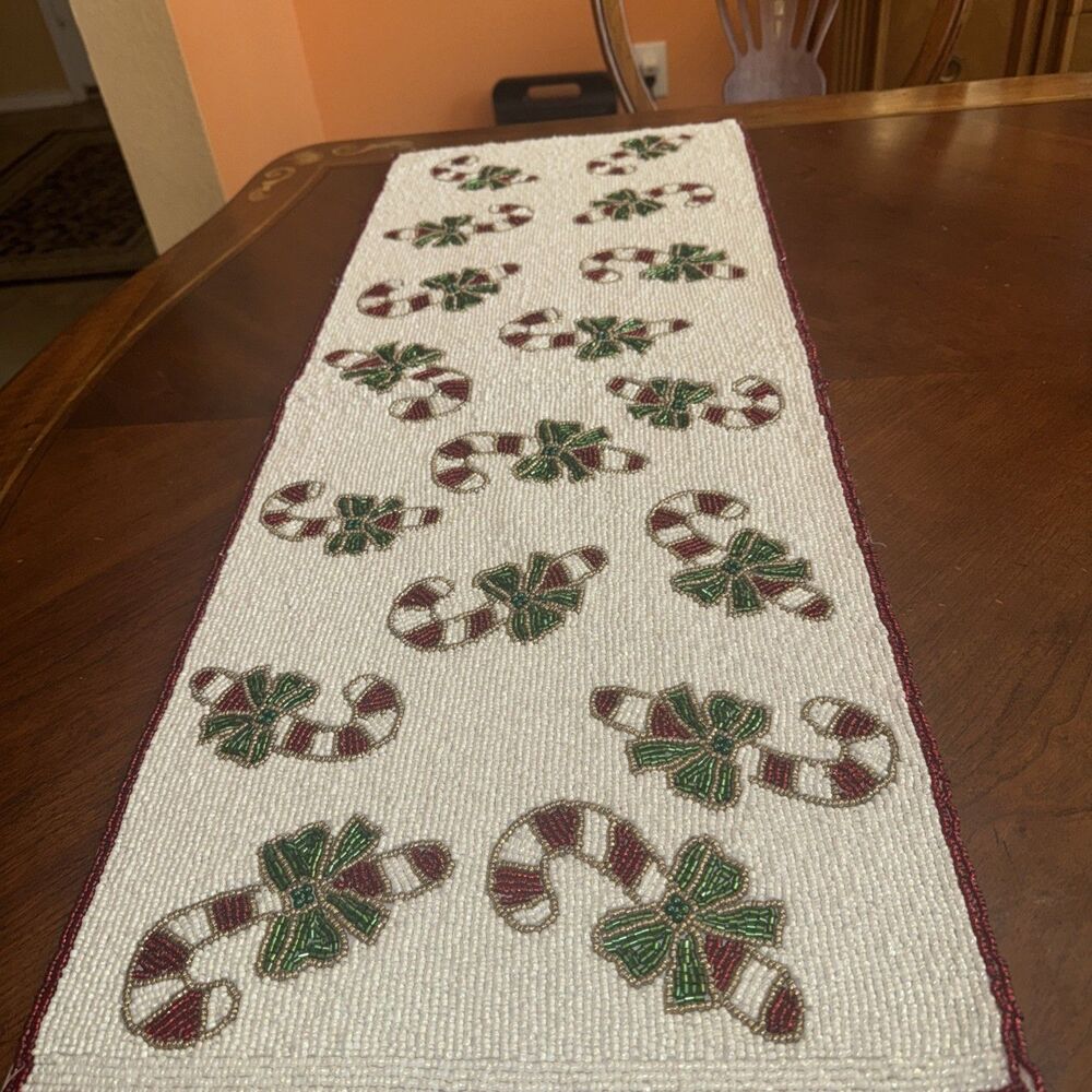 Beaded HOLIDAY Table Runner 36"x 13" Christmas Traditions NWT
